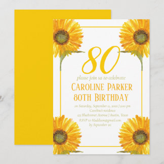 Sonnenblume 80. Geburtstag Gelbes Blütenerwachsen Einladung