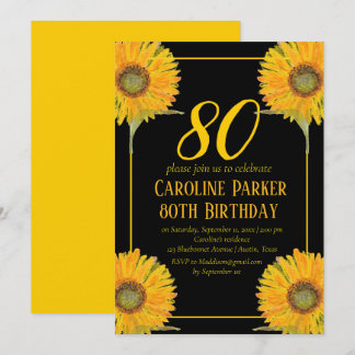 Sonnenblume 80. Geburtstag Gelbes Blütenerwachsen Einladung
