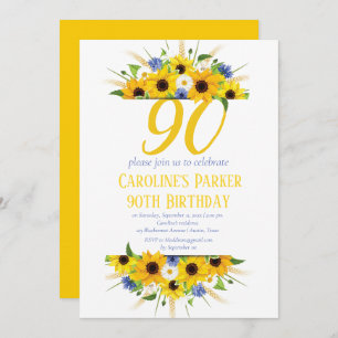 Sonnenblume 90. Geburtstag Gelbe Blütenerwachsene Einladung