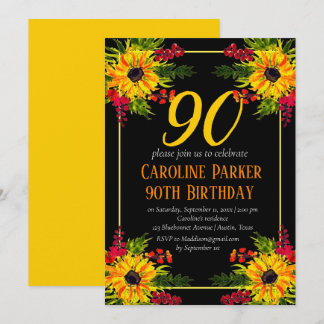 Sonnenblume 90. Geburtstag Gelbe Blütenerwachsene Einladung