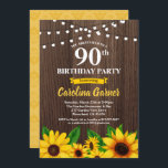 Sonnenblume 90. Geburtstagseinladung . Alter Einladung<br><div class="desc">JEDES ALTER.Alle Texte sind editierbar.
Holen Sie sich diese elegante und glamouröse Party Einladung für Geburtstagsparty in jedem Alter.
Entworfen mit rustikalem Holz,  Sonnenblumen und Saitenlicht.</div>