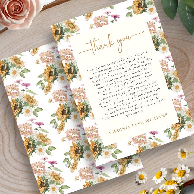 Sonnenblume Abschluss Dankeskarte (Watercolor Sunflower Graduation Thank You Card by Painted Paperie
)