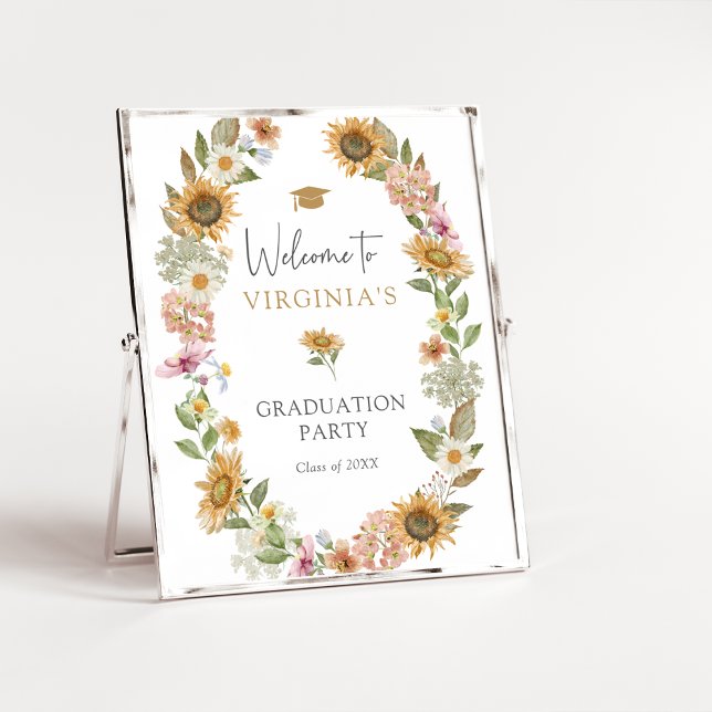 Sonnenblume Abschluss Poster (Watercolor Sunflower Graduation Welcome Poster by Painted Paperie
)