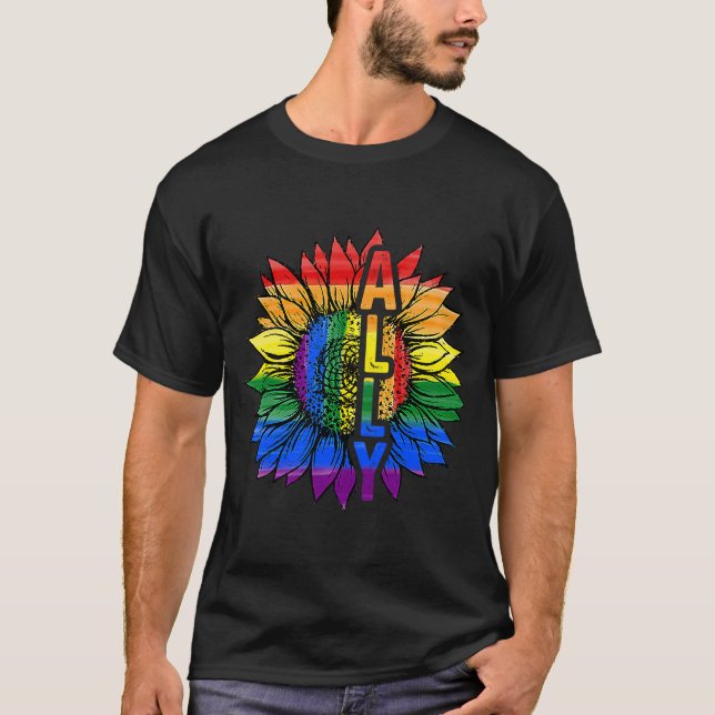 Sonnenblume Ally Rainbow Flag LGBT Pride Gay Lesbi T-Shirt (Vorderseite)
