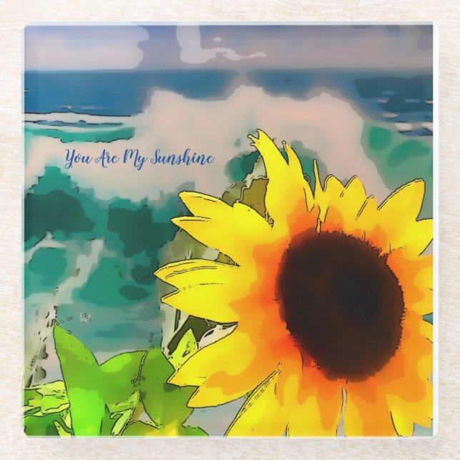 Sonnenblume am Strand du bist mein Sonnenschein Glasuntersetzer (Vorderseite)