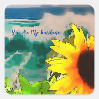 Sonnenblume am Strand du bist mein Sonnenschein Quadratischer Aufkleber