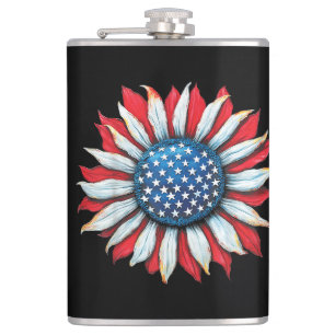 Sonnenblume American Flag 4. Juli Frauen Männer Me Flachmann