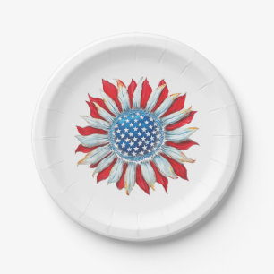 Sonnenblume American Flag 4. Juli Frauen Männer Me Pappteller
