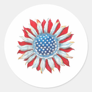 Sonnenblume American Flag 4. Juli Frauen Männer Me Runder Aufkleber