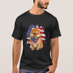 Sonnenblume American Flag Spitz Hund 4. Juli T-Shirt