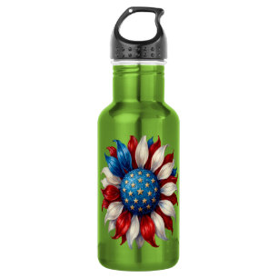 Sonnenblume Amerikanische Flagge 4. Juli Edelstahlflasche