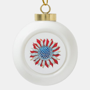 Sonnenblume Amerikanische Flagge 4. Juli Frauen Mä Keramik Kugel-Ornament