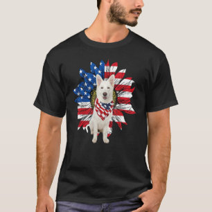 Sonnenblume Amerikanische Flagge Deutscher Schäfer T-Shirt