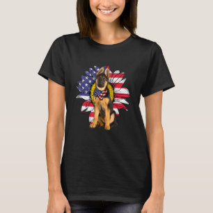 Sonnenblume Amerikanische Flagge Deutscher Schäfer T-Shirt