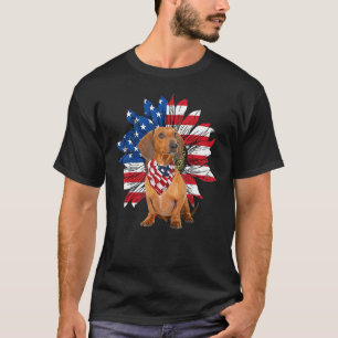 Sonnenblume Amerikanische Flagge Rote Dackel 4. Ju T-Shirt
