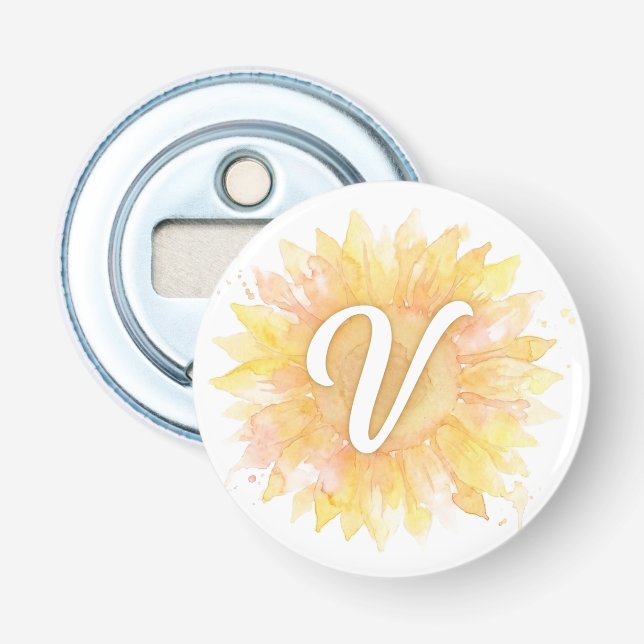 Sonnenblume Anfangsbuchstabe V Vorname Monogramm I Flaschenöffner (Vorderseite)