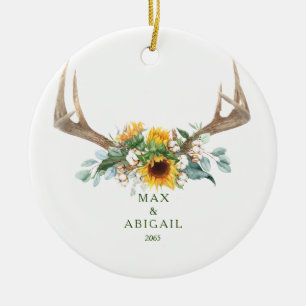 Sonnenblume Antlers Couple 1. Weihnachten Keramik Ornament