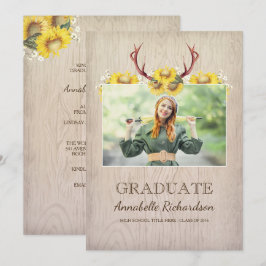 Sonnenblume Antlers Rustikales Foto Abschluss Einladung