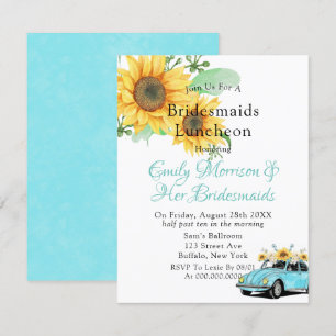 Sonnenblume Aqua Vintage Auto Brautjungfern Lunche Einladung
