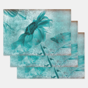 Sonnenblume Aquamarin Blau Vintag antike Textur Geschenkpapier Set
