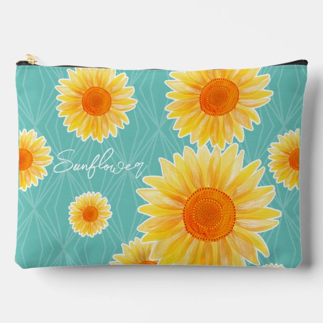 Sonnenblume Aquamarin Zubehörtasche (Vorderseite)