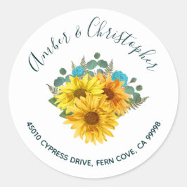 Sonnenblume Aquamarine Rose Hochzeitadresse Umschl Runder Aufkleber