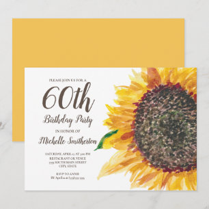 Sonnenblume Aquarell Blumen Weiß 60. Geburtstag Einladung