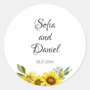 Sonnenblume Aquarell Wildblumen Hochzeit Runder Aufkleber
