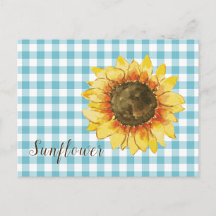 Sonnenblume auf Blue Gingham Postkarte