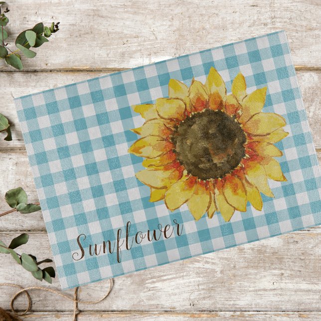 Sonnenblume auf Blue Gingham Schneidebrett (Von Creator hochgeladen)