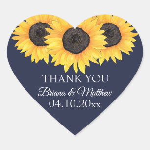Sonnenblume auf Blue Wedding Heart Sticker