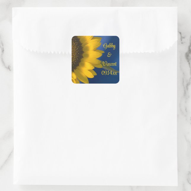 Sonnenblume auf Blue Wedding Quadratischer Aufkleber (Tasche)