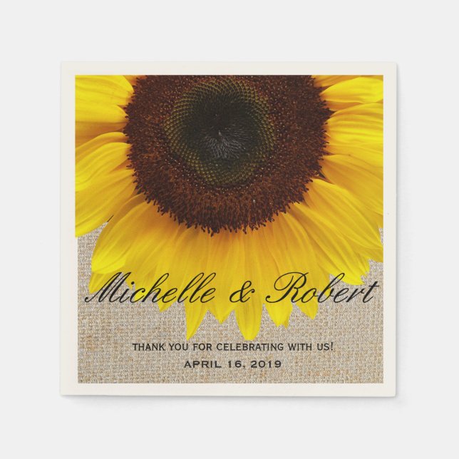 Sonnenblume auf Burlap Rustic Country Wedding Cust Serviette (Vorderseite)
