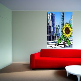 Sonnenblume auf dem Dach der Stadt | AI Art Poster