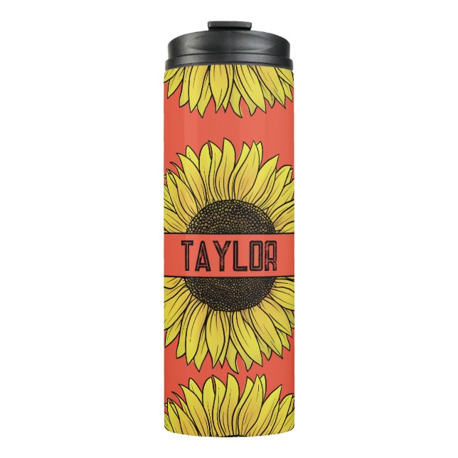 Sonnenblume auf dem Monogramm-Namen des Solid Back Thermosbecher (Vorderseite)
