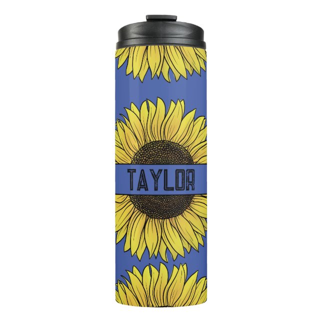 Sonnenblume auf dem Monogramm-Namen des Solid Back Thermosbecher (Vorderseite)