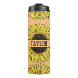 Sonnenblume auf dem Monogramm-Namen des Solid Back Thermosbecher