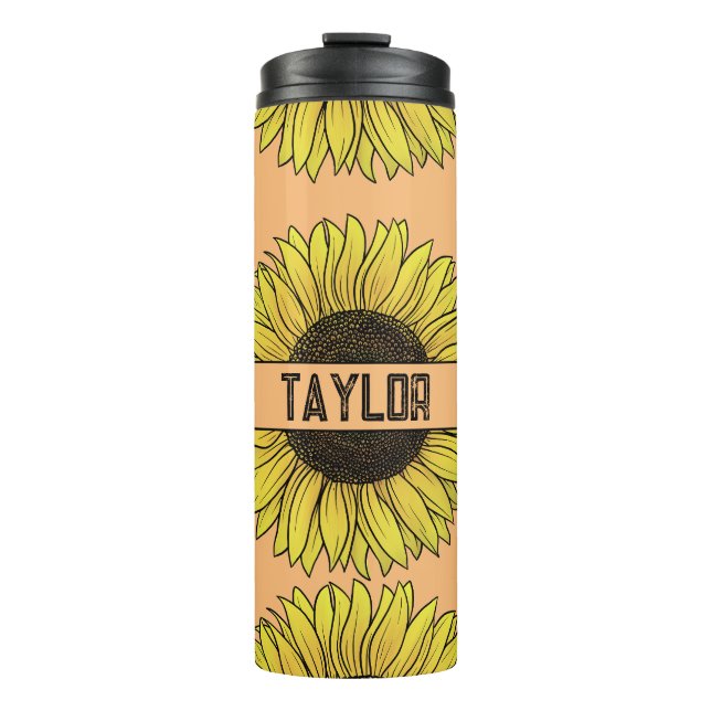 Sonnenblume auf dem Monogramm-Namen des Solid Back Thermosbecher (Vorderseite)