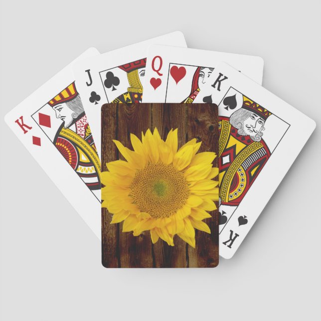 Sonnenblume auf dem Vintagen Land des Stallholzes Spielkarten (Rückseite)