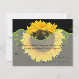 Sonnenblume auf der Black Response Card RSVP Karte