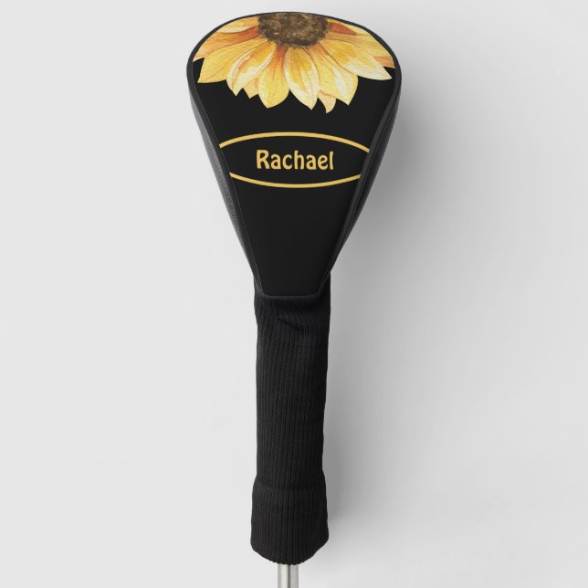 Sonnenblume auf der Personalisierten Schwarzen Dam Golf Headcover (Vorderseite)