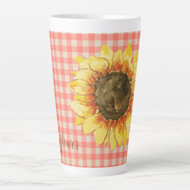 Sonnenblume auf der Tasse Gingham Latte (Vorderseite)