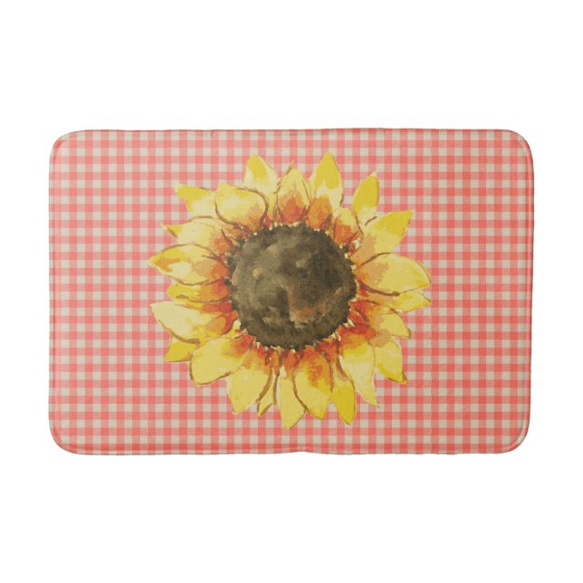 Sonnenblume auf Gingham Badematte (Vorderseite)
