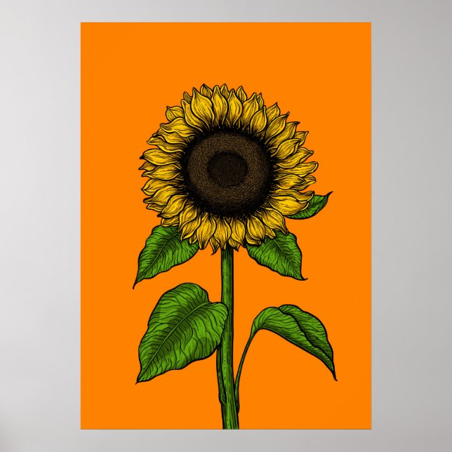 Sonnenblume auf Orange Poster (Vorne)