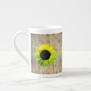 Sonnenblume auf rustikalem Holz Prozellantasse