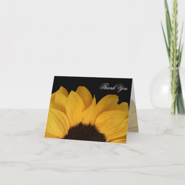 Sonnenblume auf Schwarz Danke Note Card (Vorderseite)