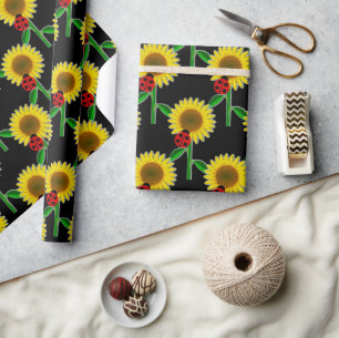 Sonnenblume auf schwarzem Dekupier-Wrap-Papier Geschenkpapier