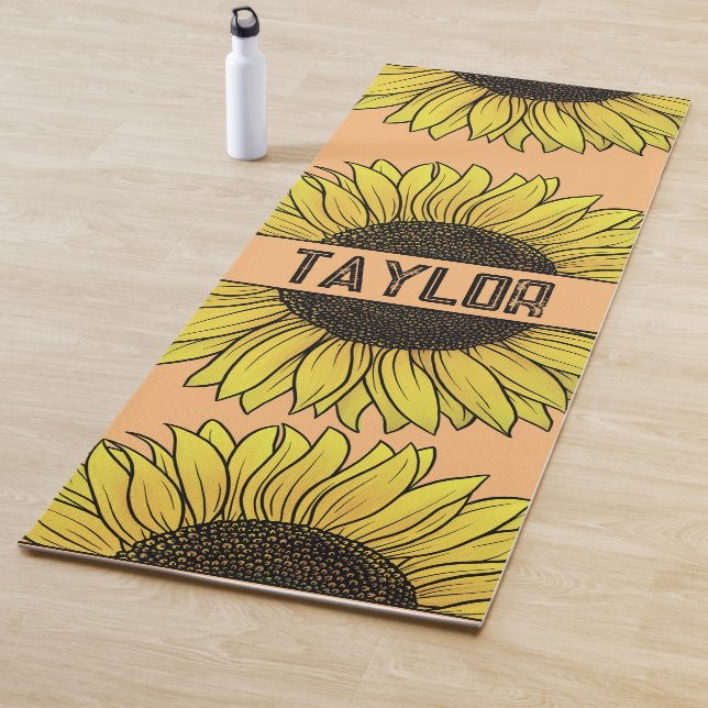 Sonnenblume auf Solid Monogram Name Yogamatte (Beispiel)