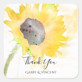 Sonnenblume auf White Watercolor Vielen Dank für I Quadratischer Aufkleber