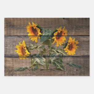 Sonnenblume aus Rustikalem Holz Geschenkpapier Set